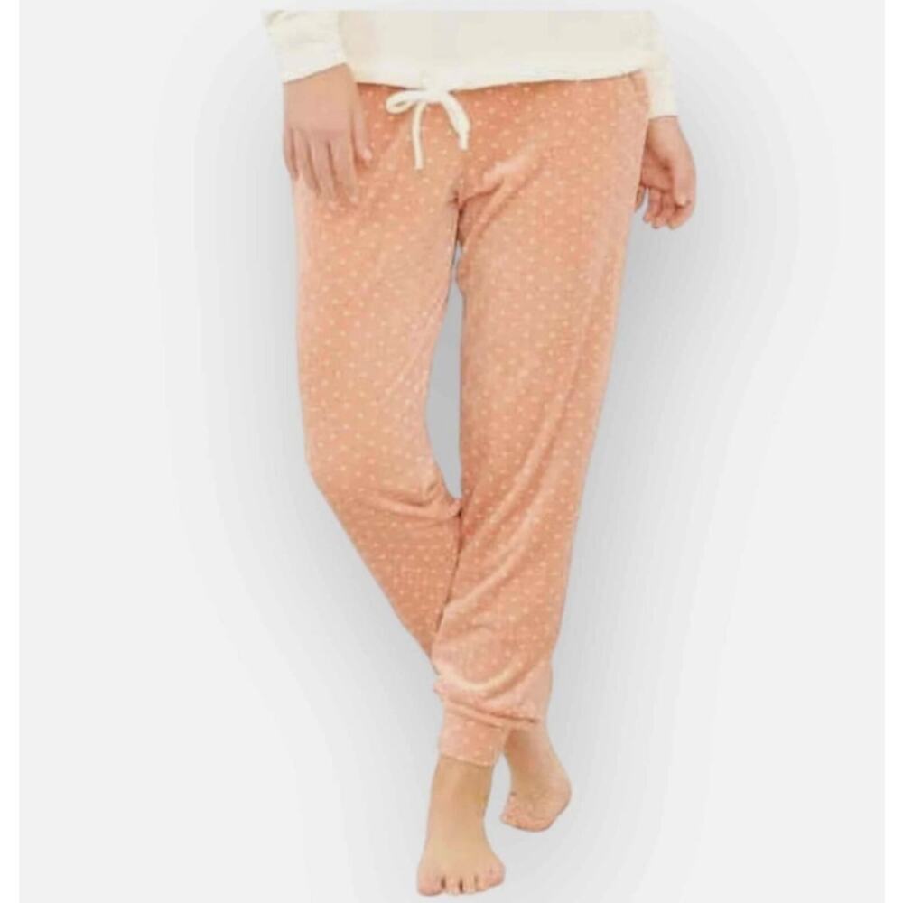 Three Dots Women’s High Waisted Velvet Polka Dots Soft Lounge Pants Size XL Pink